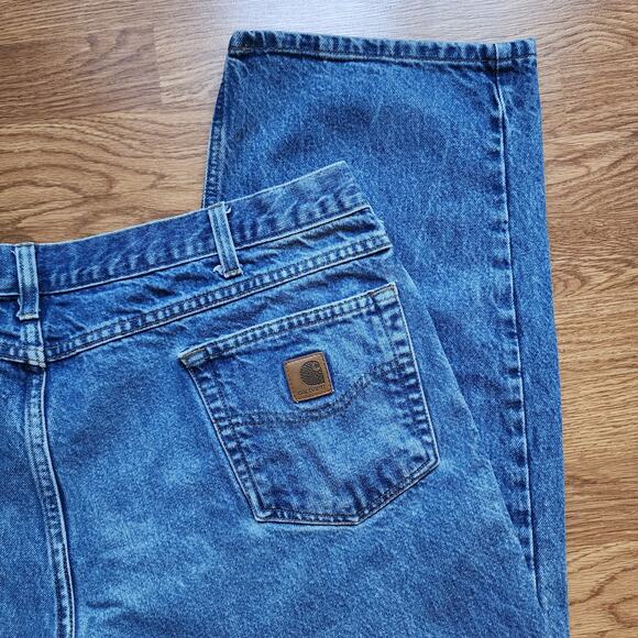Carhartt Jeans Mens Size 42x30 Denim Blue Loose Fit Work Pants B167-DST - Picture 7 of 10